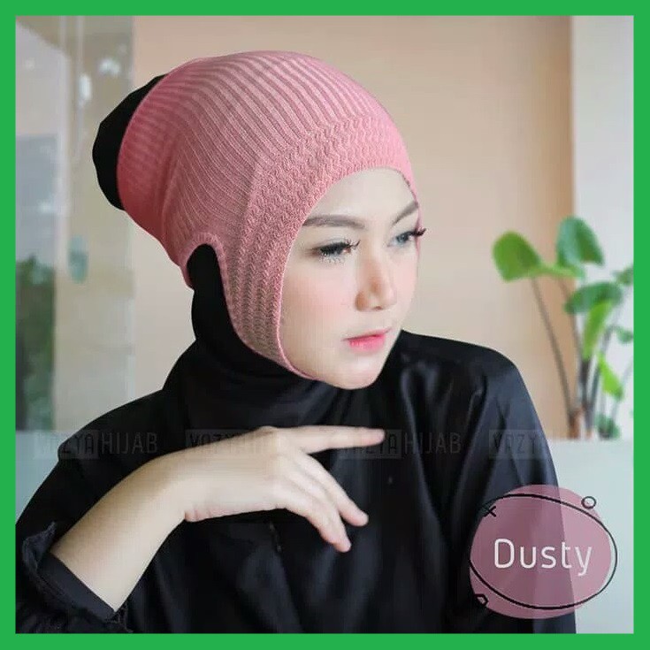 ✅ Ciput Anti Budeg Bahan Rajut PE / Dalaman Hijab / Inner Kerudung Anbud Motif Salur Zigzag Hitam