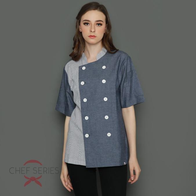 Chef Series Sapphire Series Baju Koki - Biru Garis Biru