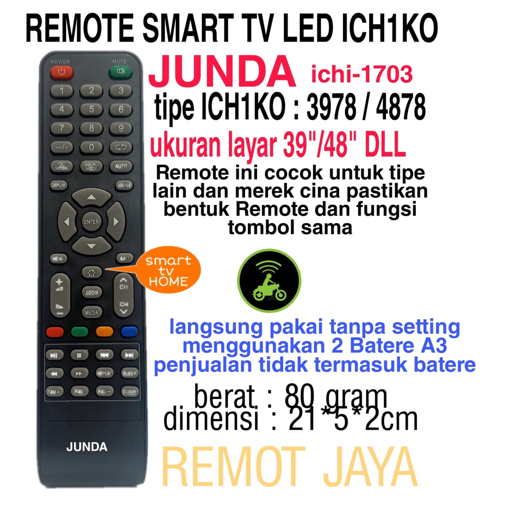 REMOTE UNIVERSAL LED ICHIKO  REMOTE SMART TV ICHIK0 JUNDA 1701 / 1702 / 1703 / MT-111 REMOTE LED TV CINA