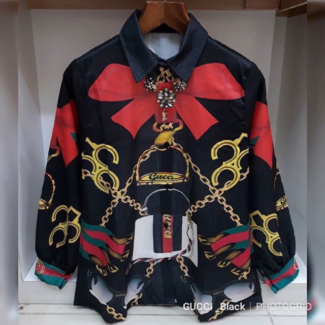 Kemeja satin wanita gucci allsize