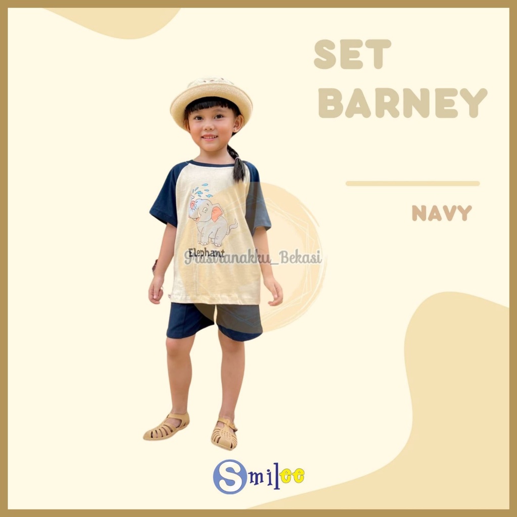 Setelan Anak Unisex  Barney  Smilee  Warna  Navy Elephant Size 1-5 Thn