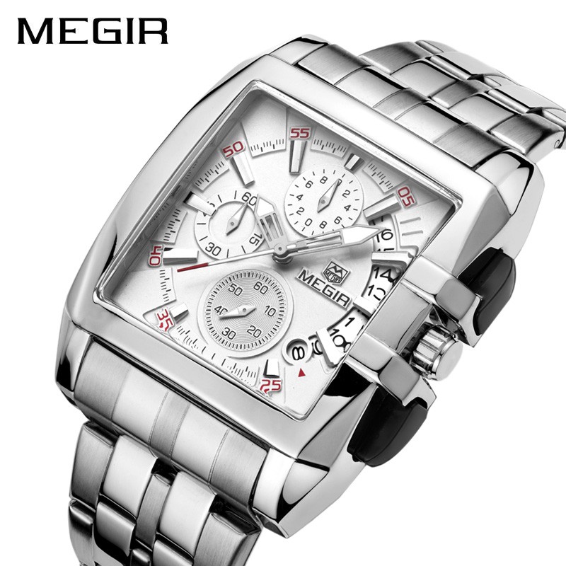 MEGIR 2018 Jam Tangan Pria Analog Chronograph Tali Stainless Luminous WATCHKITE WKOS