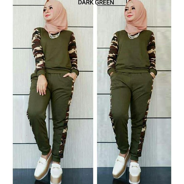 Murah Stelan Training Loreng/Baju Senam Muslim/Baju Olahraga Muslim/Vr