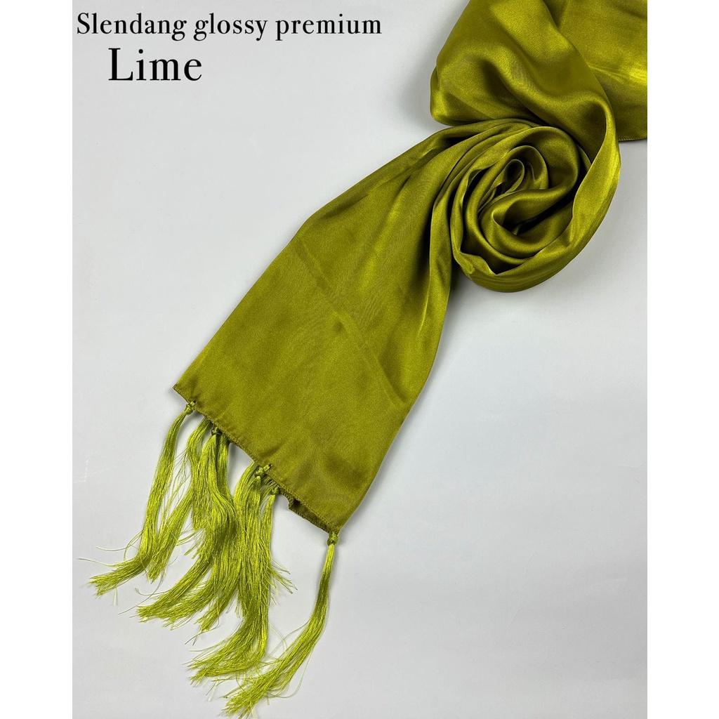 Selendang Satin Silk Ronce / Selendang Satin Silk Nossle / Selendang Satin Sutra Ronce-Lime