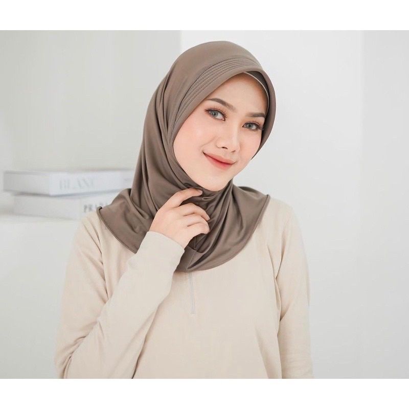 JILBAB SPORT LYCRA MURAH || HIJAB OLAHRAGA KERUDUNG INSTAN-Moka