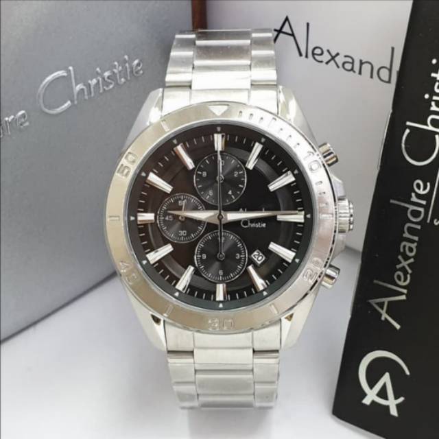 Jam Tangan Alexandre Christie 6525 Pria Silver Black Original
