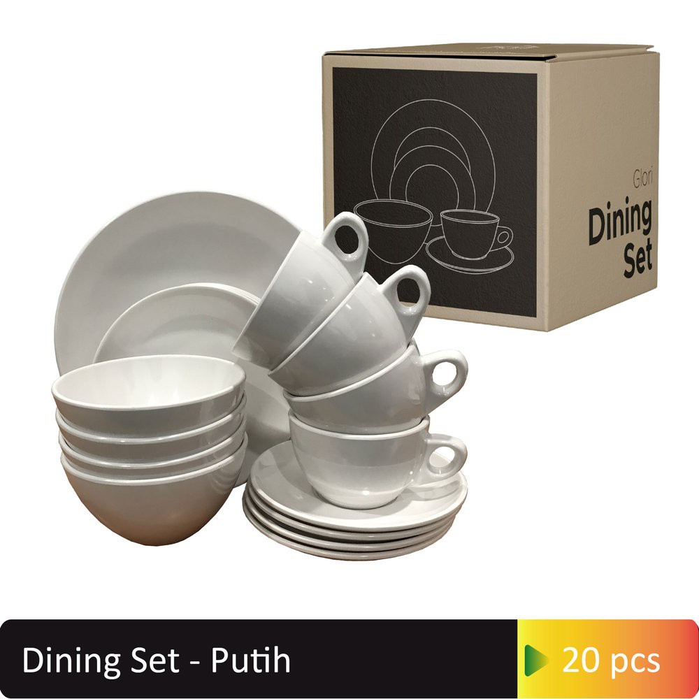 Glori Melamine Dinner Set 20 Pcs / Set peralatan Makan / Piring Makan Set / Mangkok Cangkir Gelas Mug Melamin / Premium Gift Box D2001