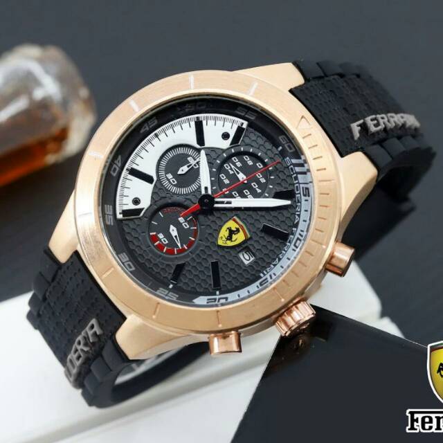 JAM TANGAN PRIA/COWOK FERRARI CHRONO AKTIF KW SUPER KARET TERBARU ELEGANT HARGA BERSAHABAT..