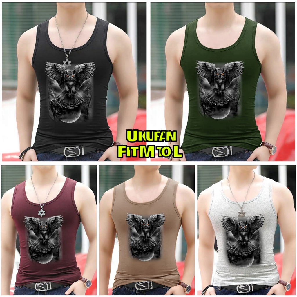 DS - SINGLET SPANDEX MOTIF BURUNG HANTU / kaos cowok / kaos singlet / kaos dalem singlet cowok