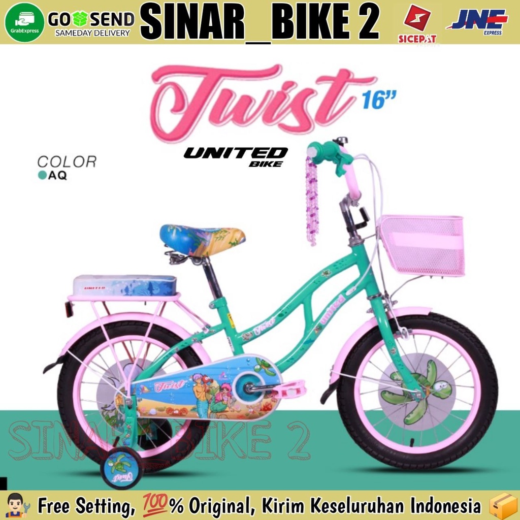 Sepeda Mini Keranjang  Anak Perempuan UNITED TWIST Ukuran 12 16 &amp; 18 Inch