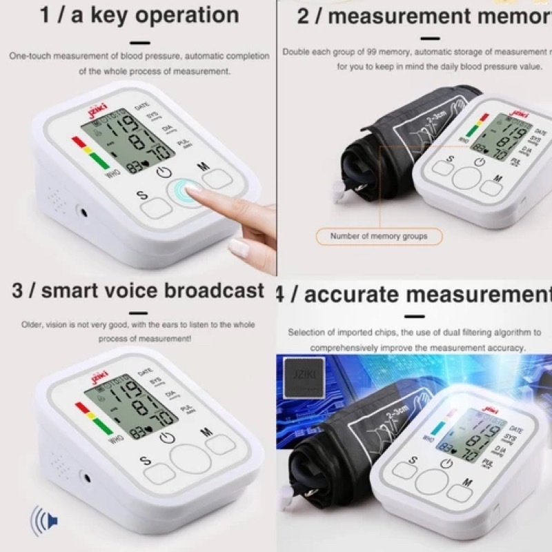 JZIKI Tensimeter Digital Bersuara Lengan Atas Alat Ukur Tekanan Darah Test Detak Jantung