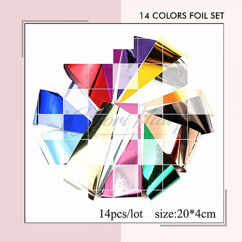 Foil 14 colors set nail transfer foil sticker warna metalic