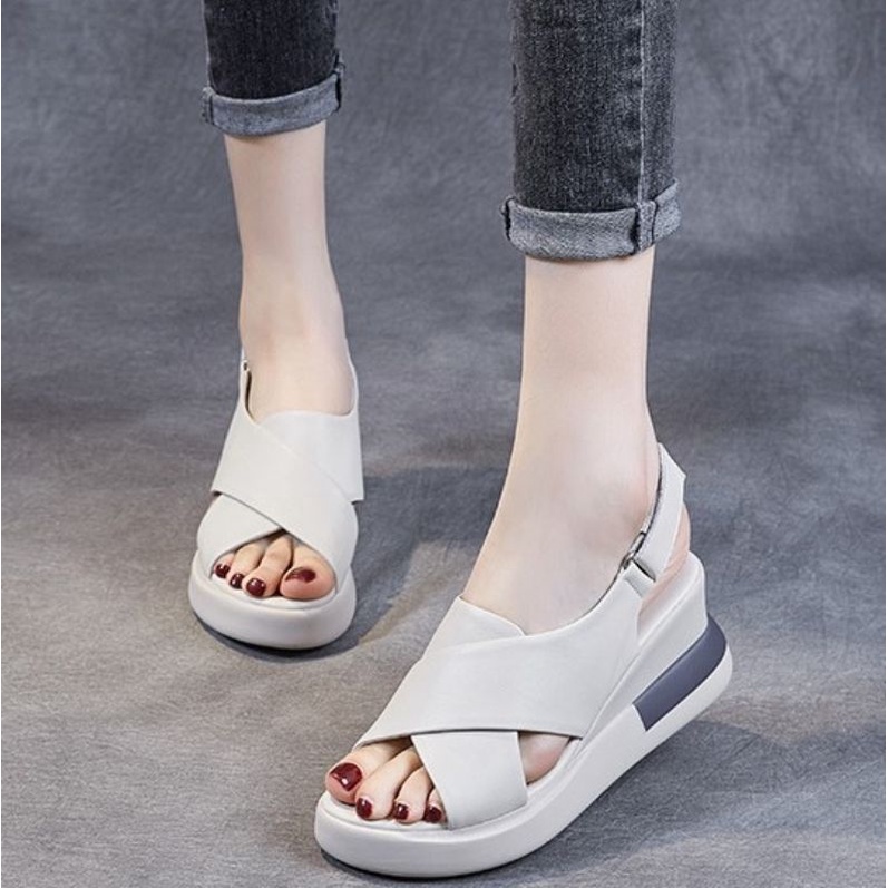 SN060 - Sandal Wedges Perekat Fashion Wanita Import