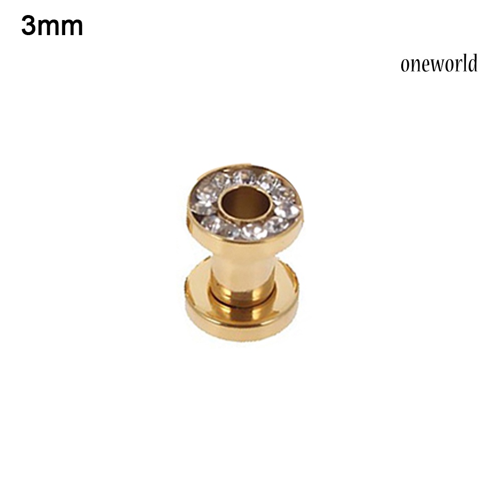 OW@ 1Pc Stainless Steel Rhinestone Inlaid Plating Ear Plug Earring Piercing Jewelry