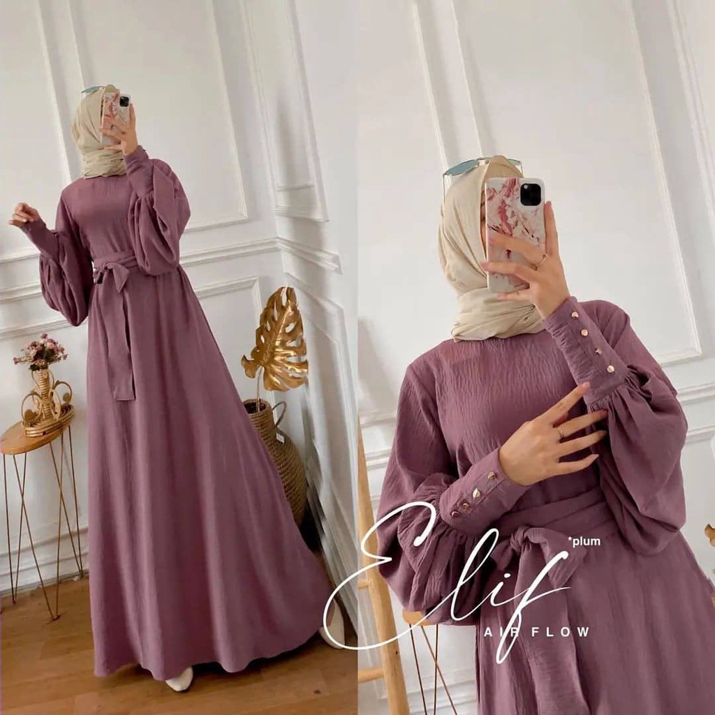 GAMIS WANITA ELIF DRESS BAHAN CRINKLE AIRFLOW  BL LD 110 CM PB 138 CM GAMIS CRINKLE PREMIUM / DRESS CRINKLE JUMBO / BAJU MUSLIM MODERN CRINKLE / MAXI DRESS WANITA MUSLIM