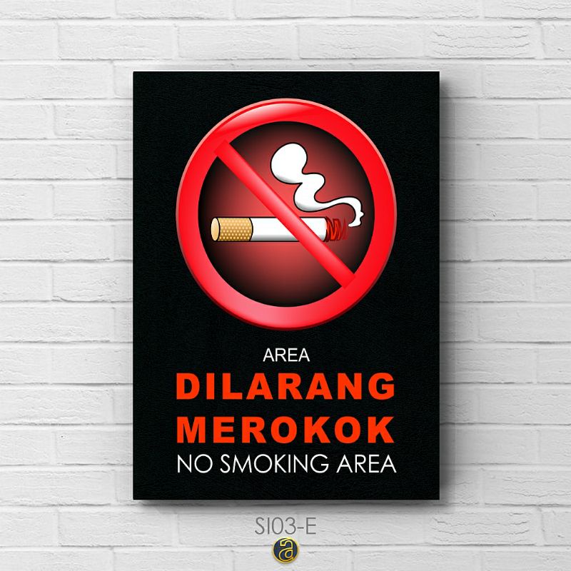 Hiasan dinding dilarang merokok bingkai papan kayu MDF 30x45 cm size A3+ motif serat kayu -  Poster 