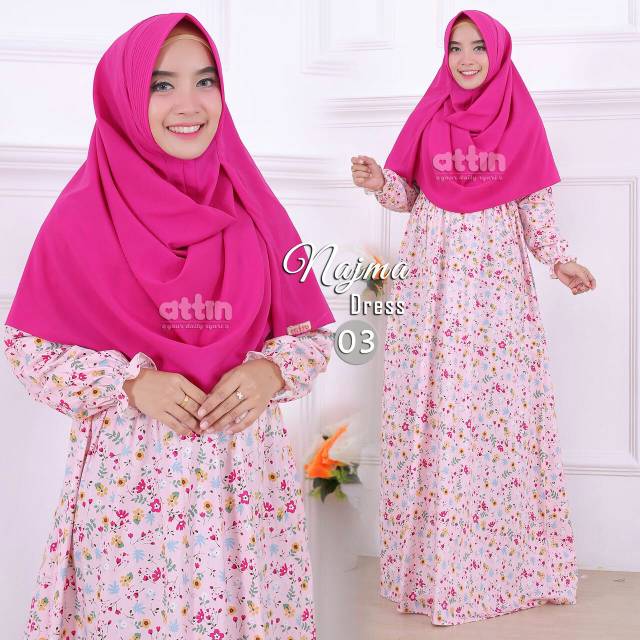 Attin gamis motif bunga Najma Mom and Kids