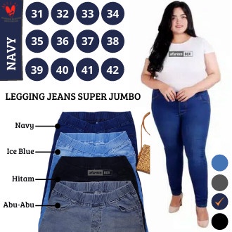 Celana Jeans Wanita Legging Jeans Pinggang Karet Melar JUMBO 35-42 - 4L : 39/40, Navy
