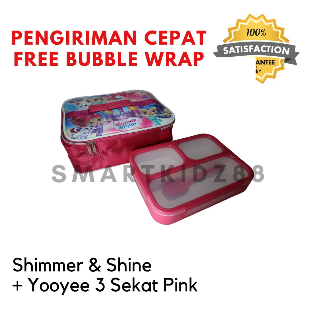Lunch Box - Kotak Bekal - Kotak Makan 3 Sekat Anti Tumpah / Campur + Lunch Bag SHIMMER AND SHINE