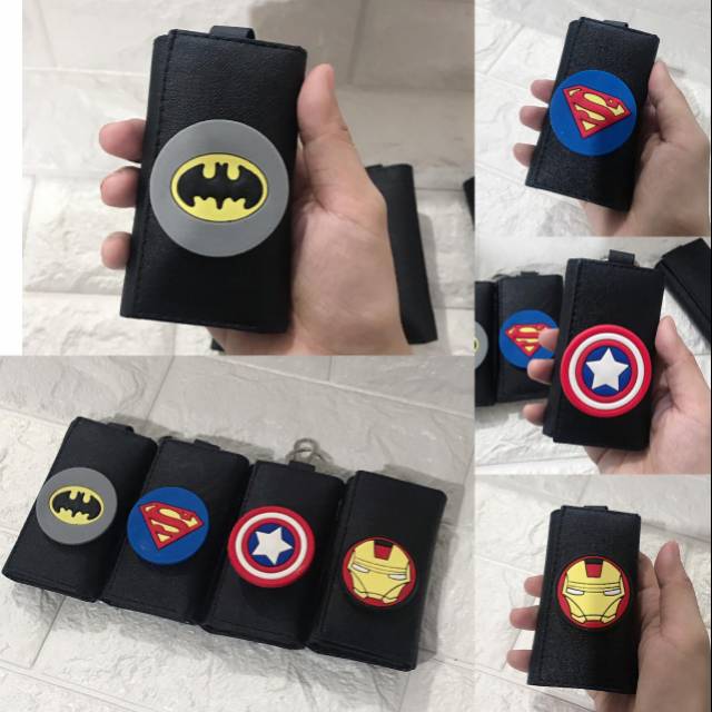 Gantungan Sarung Dompet Kunci Lipat SUPER HEROES BATMAN SUPERMAN CAPTAIN AMERICA IRONMAN