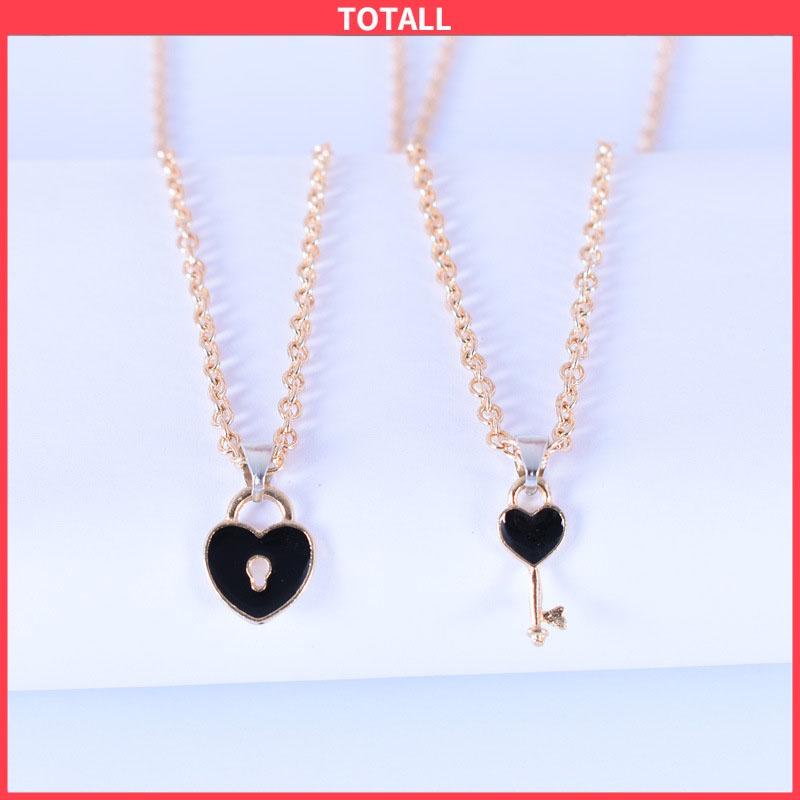 COD fashion key love lock pendant kalung pasangan sepasang rantai klavikula emas pria dan wanita retro-Totall