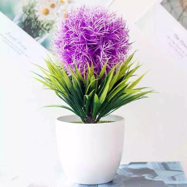NM346 Bunga plastik / Pajangan bunga Artifisial / Snapdragon/ Vas Bulat-Ungu