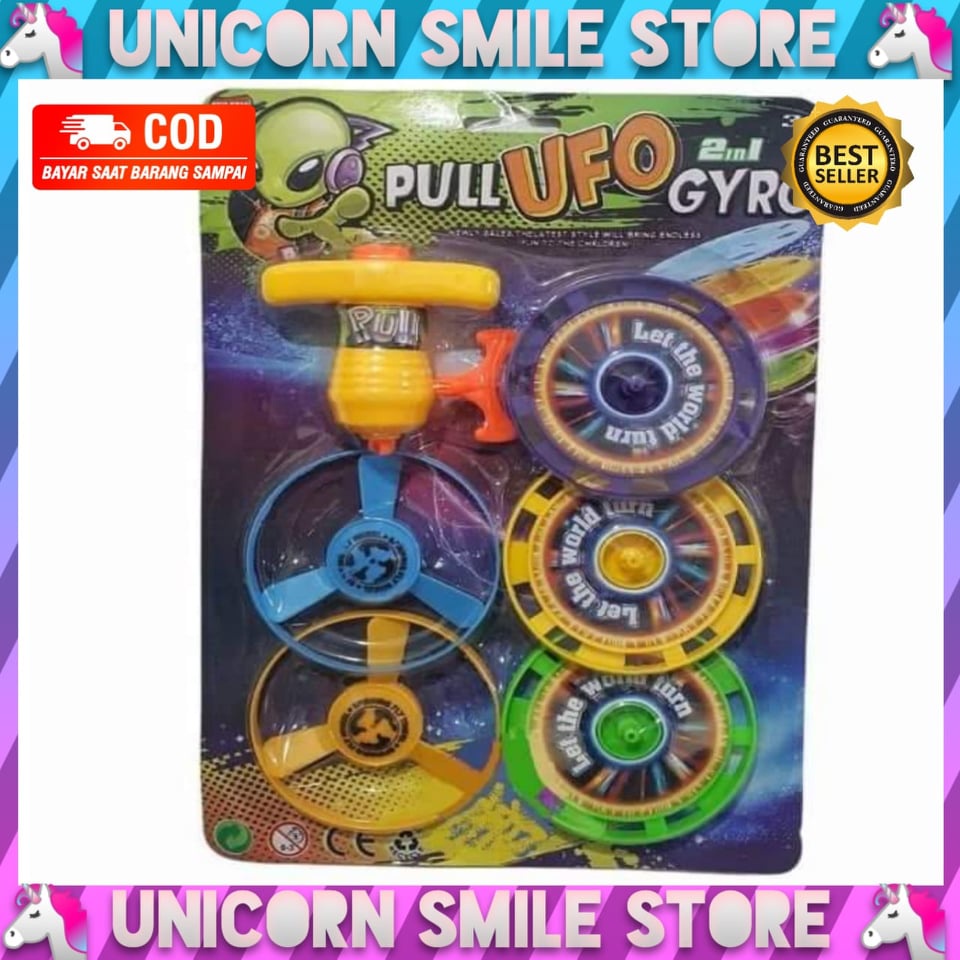 MAINAN PULL UFO GYRO 2 IN 1 GANGSING GANGSINGAN PENCET ADA 5 GASING PIRINGAN PROMO TERMURAH COD