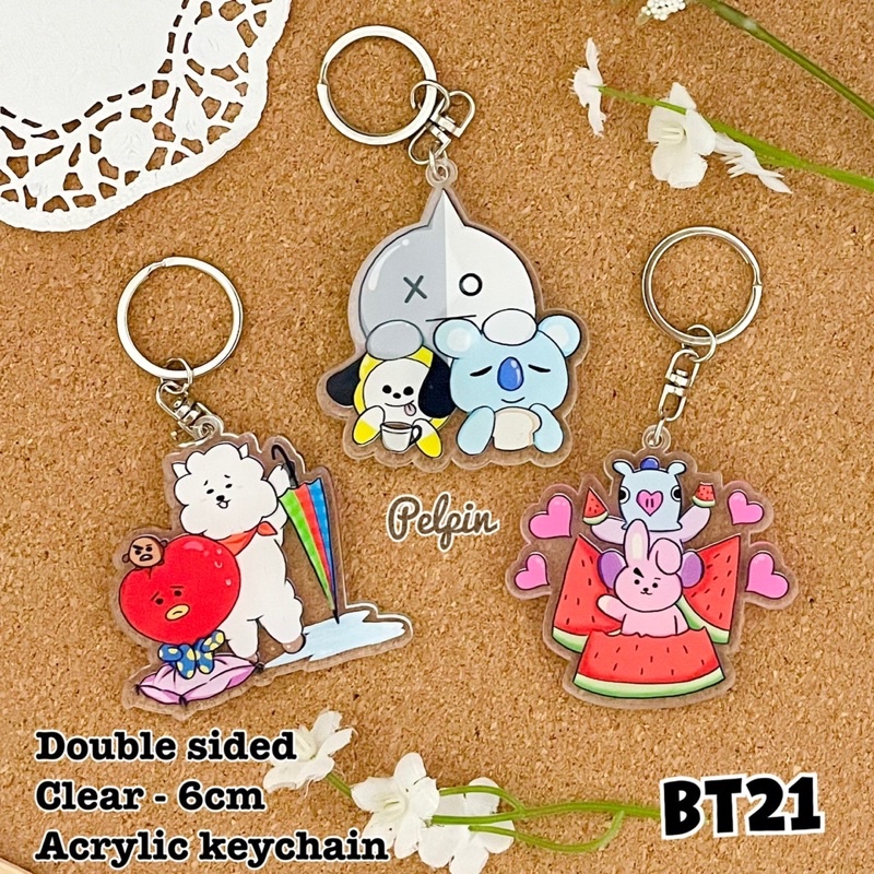 gantungan kunci bt21 bts kpop bening 2 sisi 6cm acrylic chimmy tata rj mang cooky shooky koya van