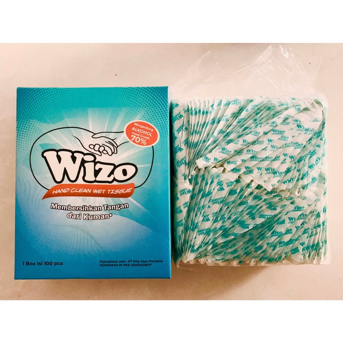 Wizo Hand Clean Wet Tissue Alkohol 70% - isi 100pcs ORIGINAL