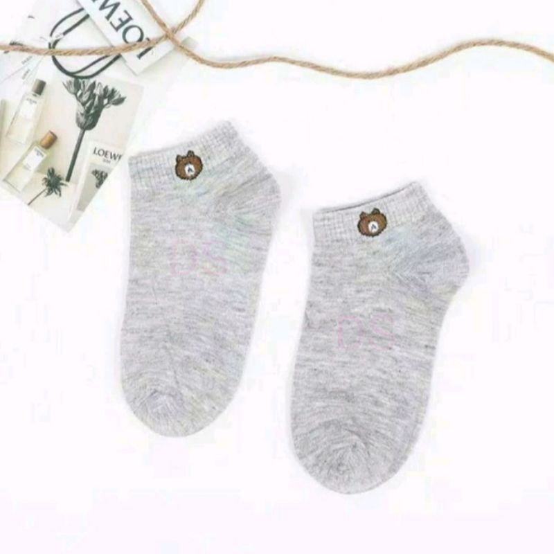 KAOS KAKI BERUANG WARNA WARNI REMAJA  PENDEK MATA KAKI / KAOSKAKI ANKLE CUTE BUNGA DAISY BEAR DS-BERUANG - ABU ABU