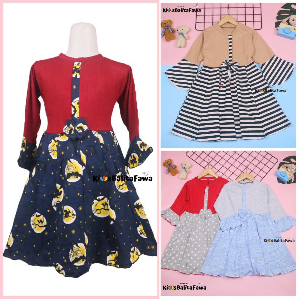 Dress Sissy 1-8 Tahun / Dress Anak Lengan Panjang 3/4 Baju Perempuan Dres Terompet Cutbray Blouse