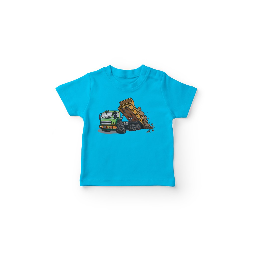 GKABTR97 Kaos Anak Motif Dump Truk Hijau Kartun Baju Anak Lengan Pendek Bahan Katun 30s Biru