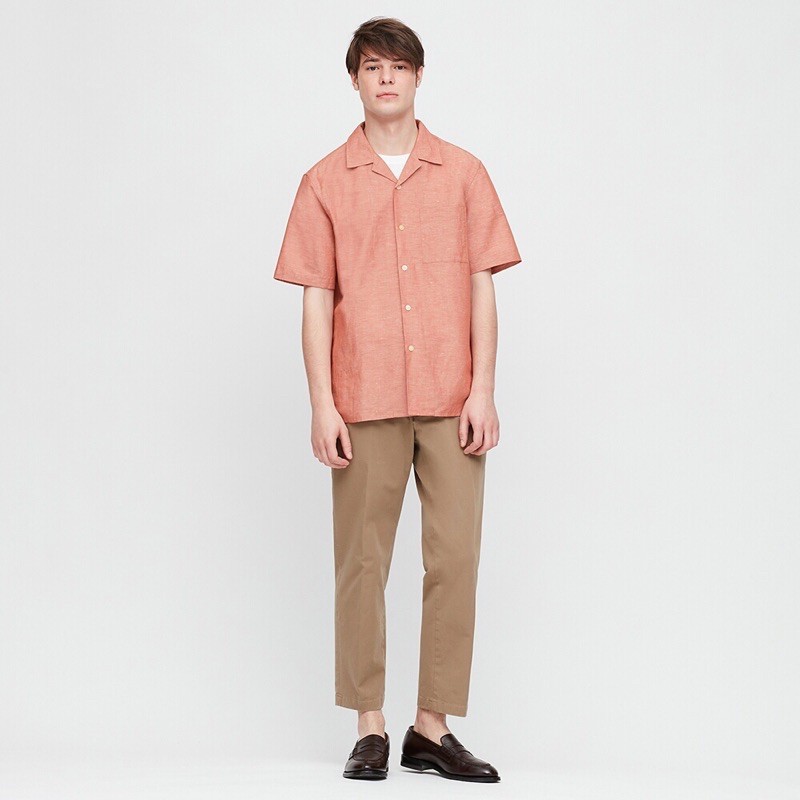 kemeja UNIQLO original kerah terbuka pink