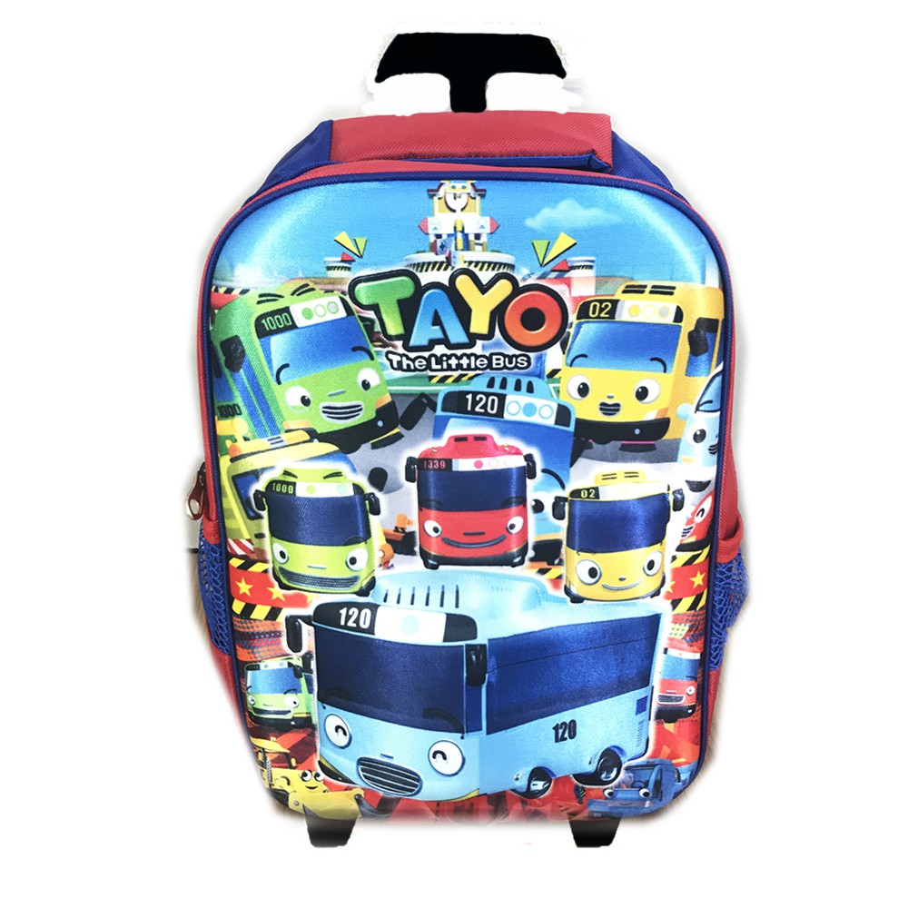 Tas Troley Sekolah Anak SD Ta yo Bus And Friends 3D Timbul Hard Cover - Blue