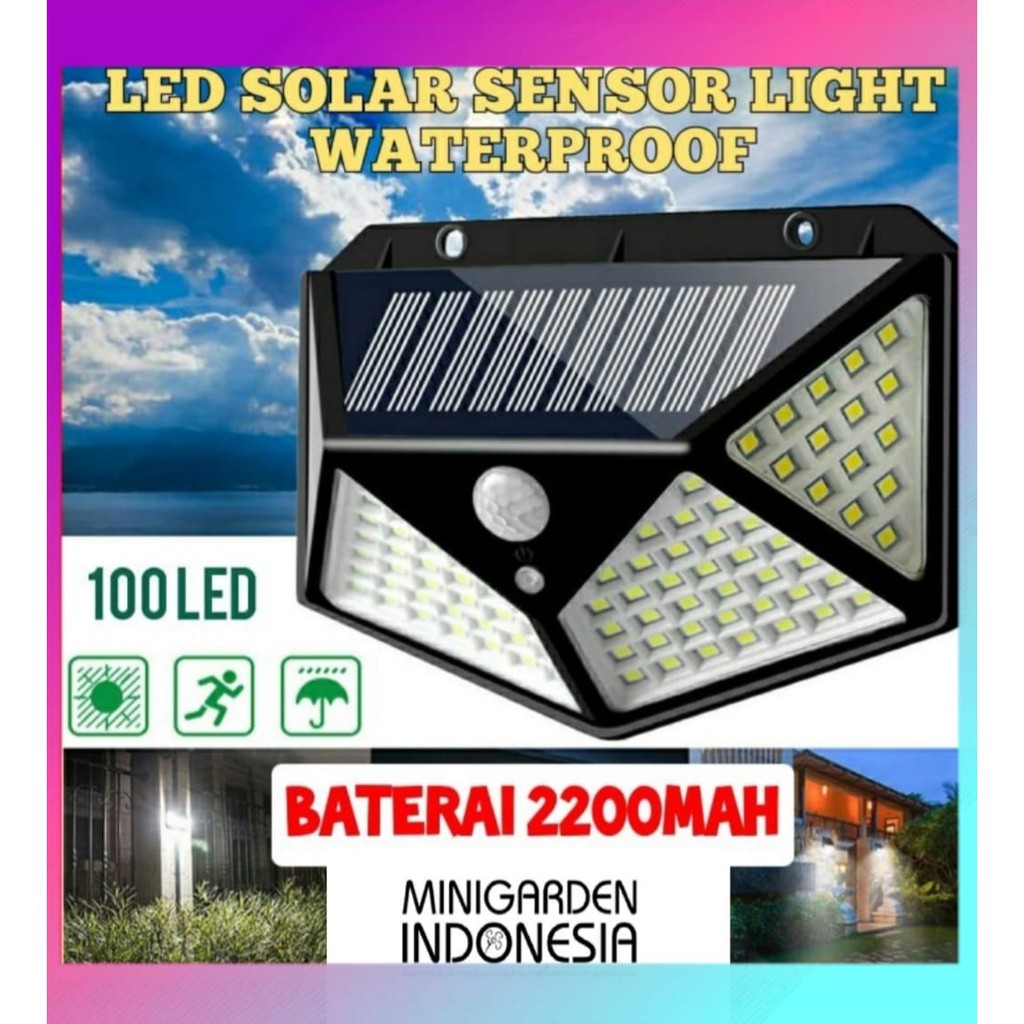 LAMPU TAMAN DINDING 100 LED SENSOR GERAK Solar Sensor Wall Light Lampu Sensor Tenaga Surya emergency