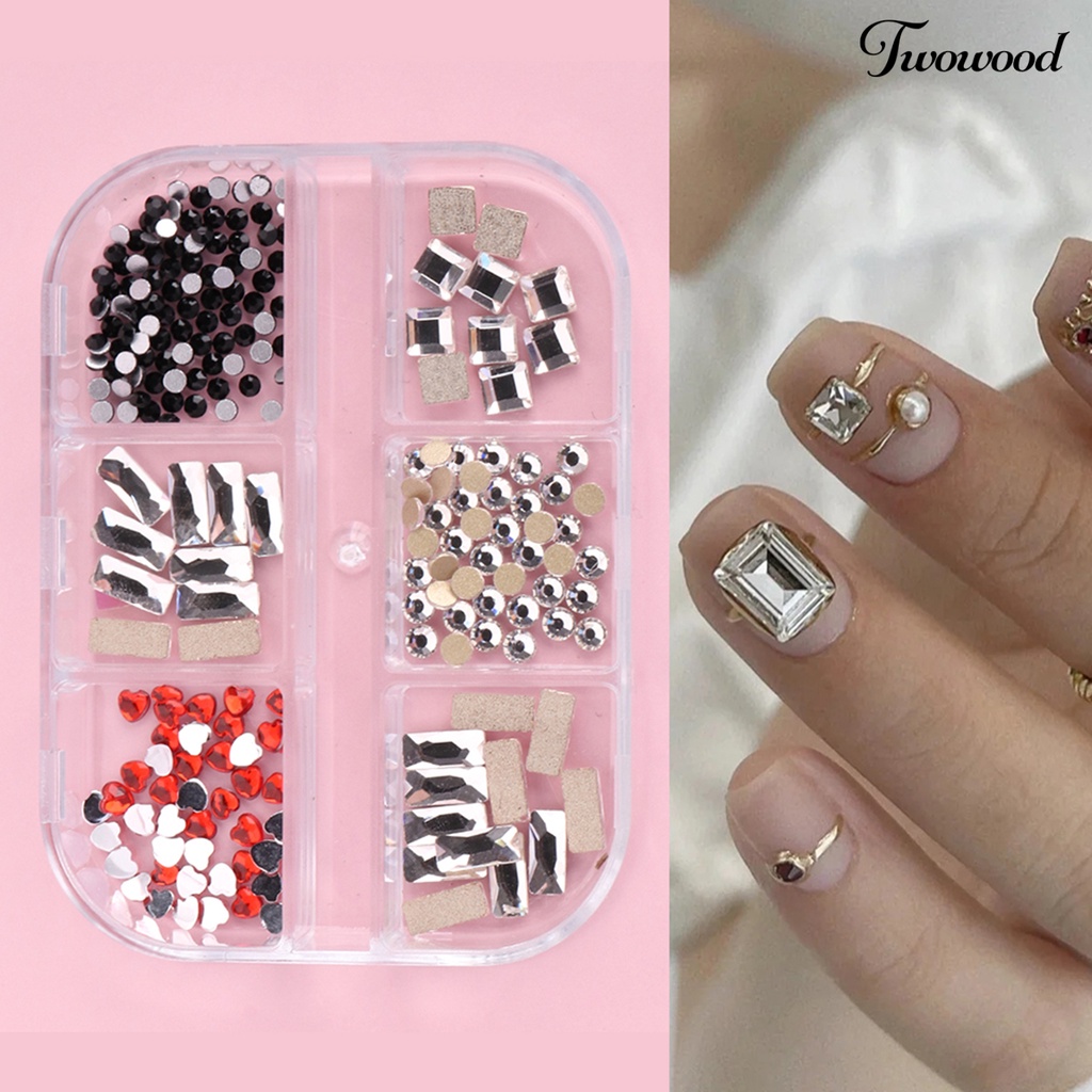 1 Kotak 6 Grids Berlian Imitasi Aneka Bentuk 3D Untuk Aksesoris Nail Art