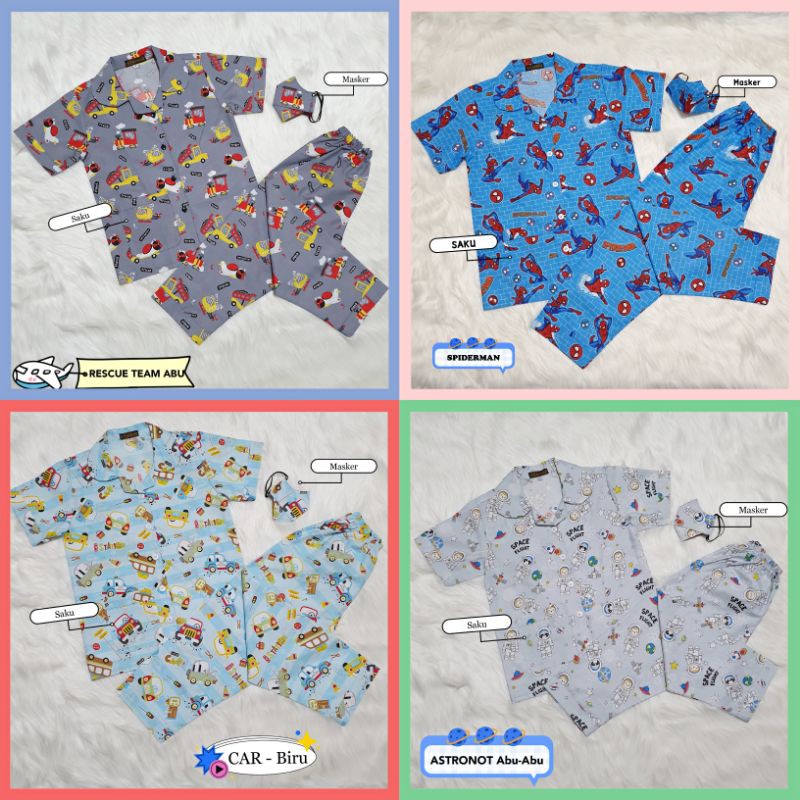 PIYAMA ANAK UNISEX / BAJU TIDUR ANAK UMUR 7 TAHUN - 12 TAHUN KATUN PREMIUM