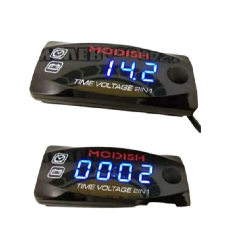 Voltmeter Digital Jam LED Motor slim Waterproof 2 in 1