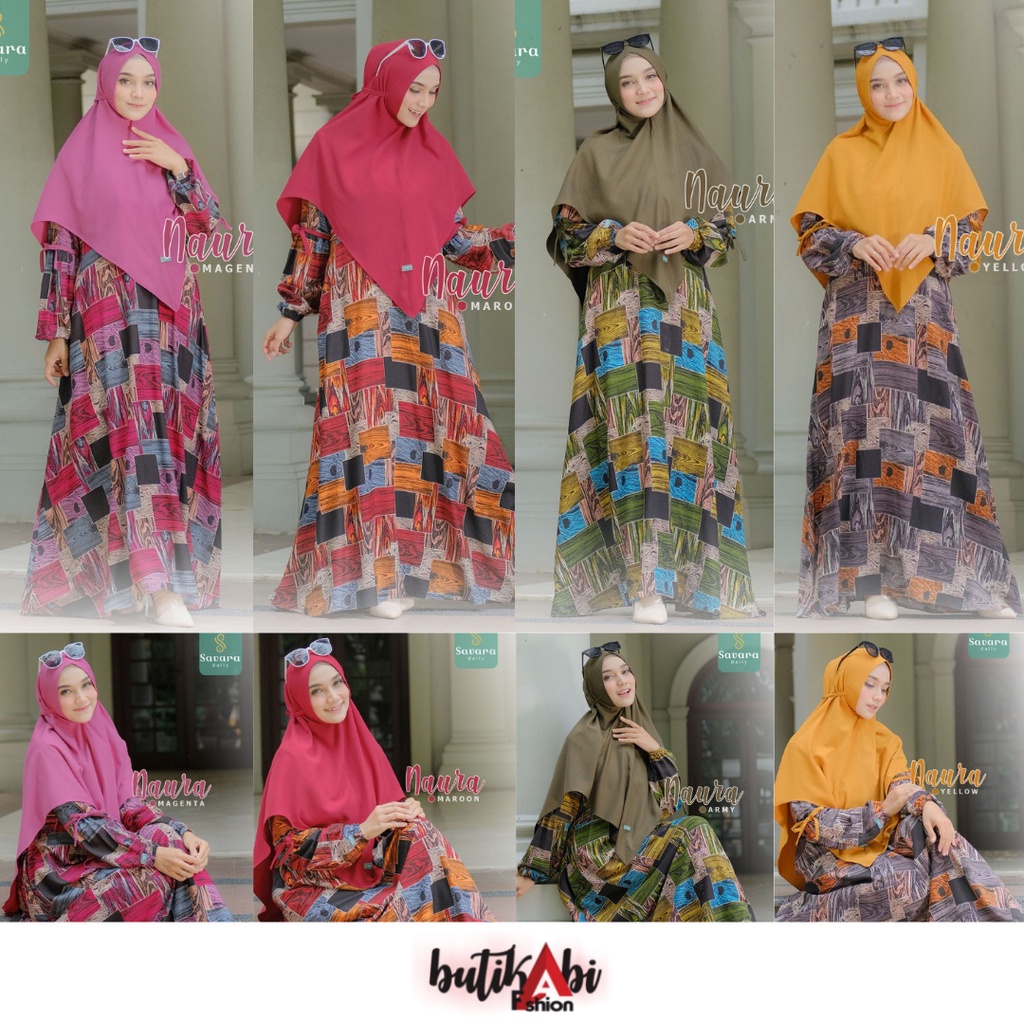 SET NAURA DRESS BY SAVARA DAILY MYZTA INAYA COLLECTION GAMIS DASTER HOMEY BAJU BUSANA MUSLIM WANITA 