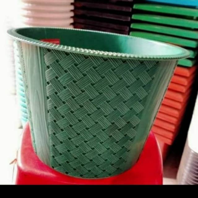 Pot plastik anyaman hijau / pot anyaman 25CM 1 lusin
