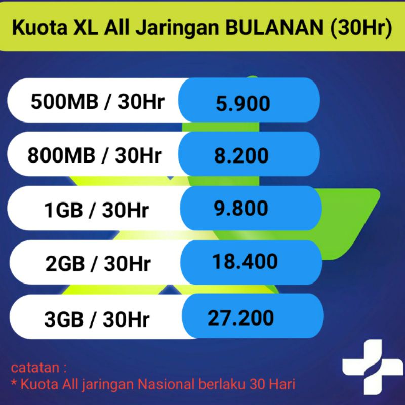 Injek isi ulang kuota XL murah Bulanan