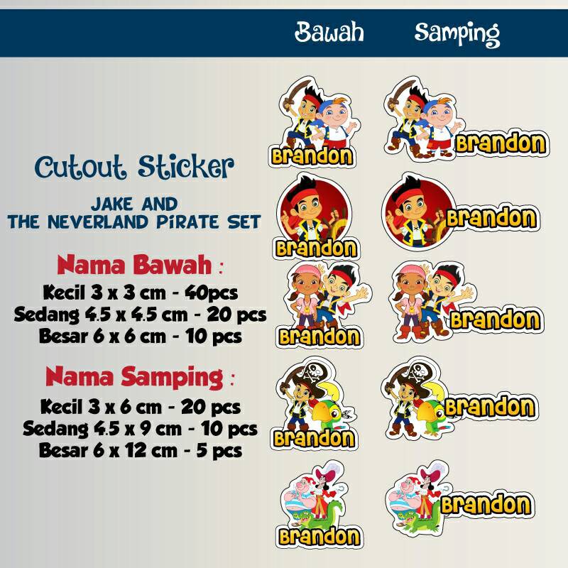 

Stiker Label Nama Waterproof Cutout Jake & Neverland Pirates (Set)