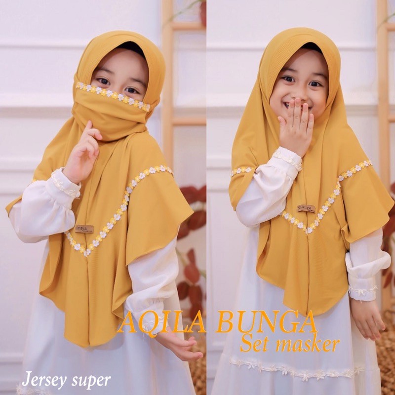 Jilbab Anak AQILA BUNGA (set masker)