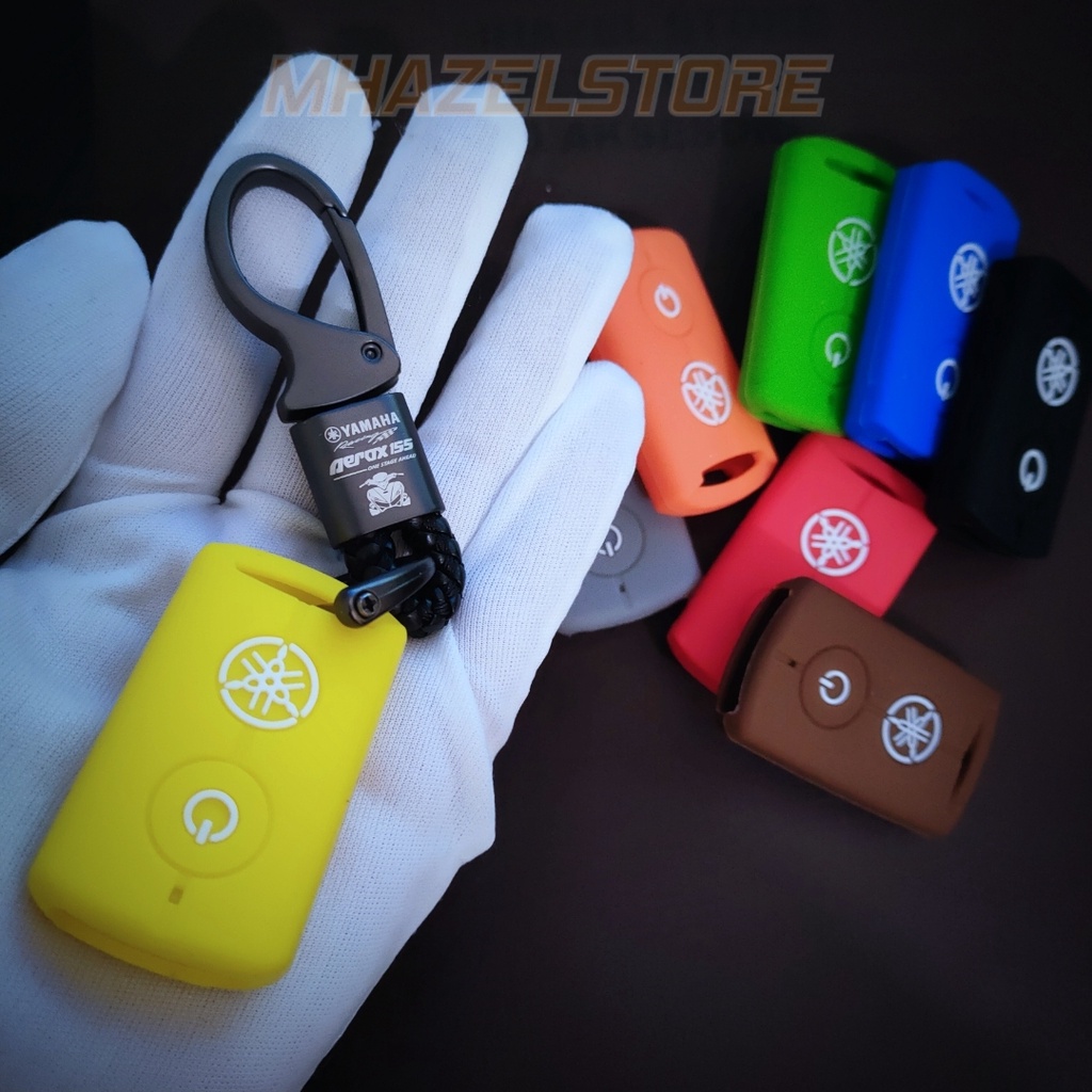 Gantungan kunci kulit sarung remote keyless cover casing motor Yamaha Aerox logo model anyam