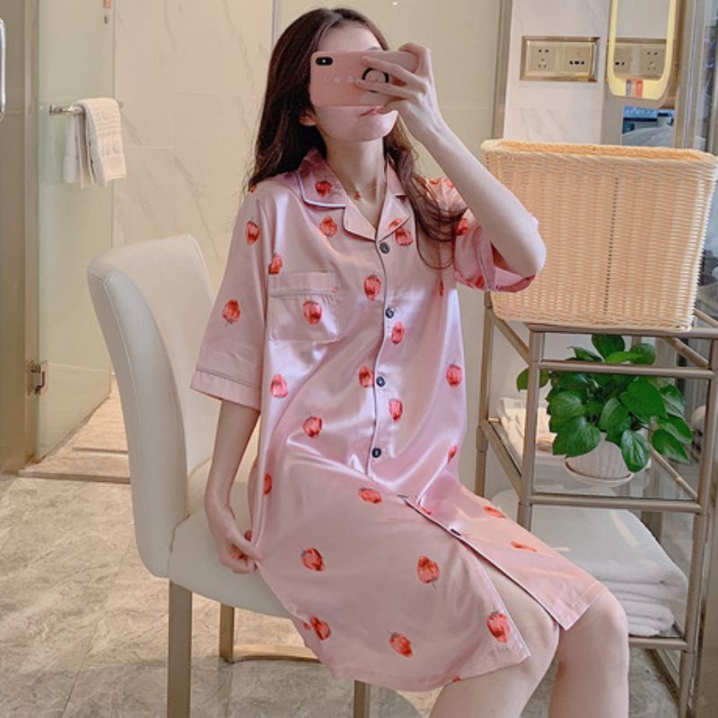 TERUSAN DRESS PIYAMA SATIN ICE SILK IMPORT FIT TO L