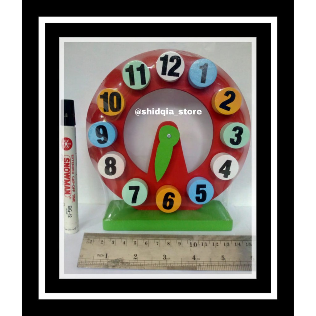 Mainan Kayu Edukasi Jam Knob - jam mainan knop  - Miniatur Jam Kayu - APE anak PAUD TK