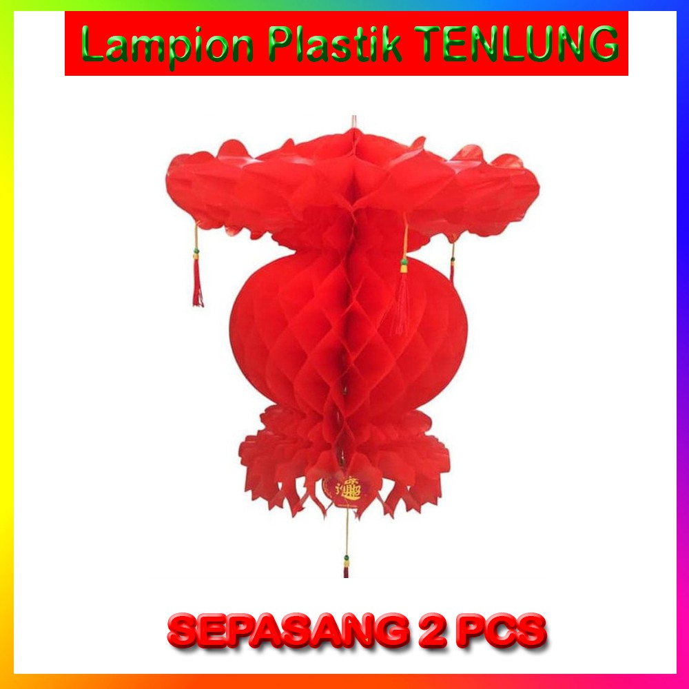 ( SEPASANG 2PCS ) Lampion Plastik Merah TENLUNG Dekorasi Imlek Sincia Lampion Gantung Plastik