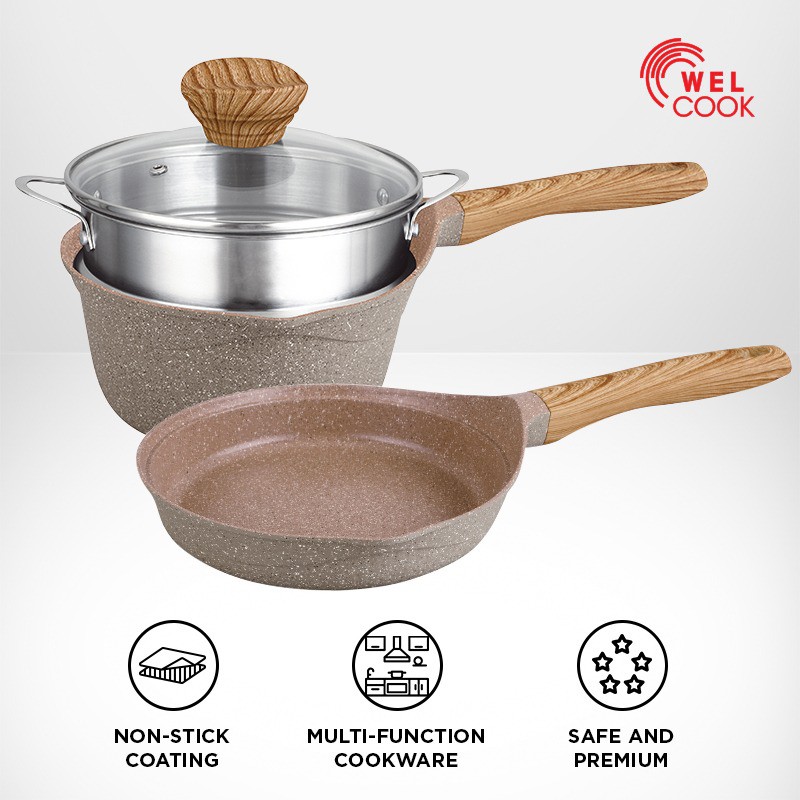 Welcook Panci & Saucepan Granite Elegante Antilengket 4 pcs Set