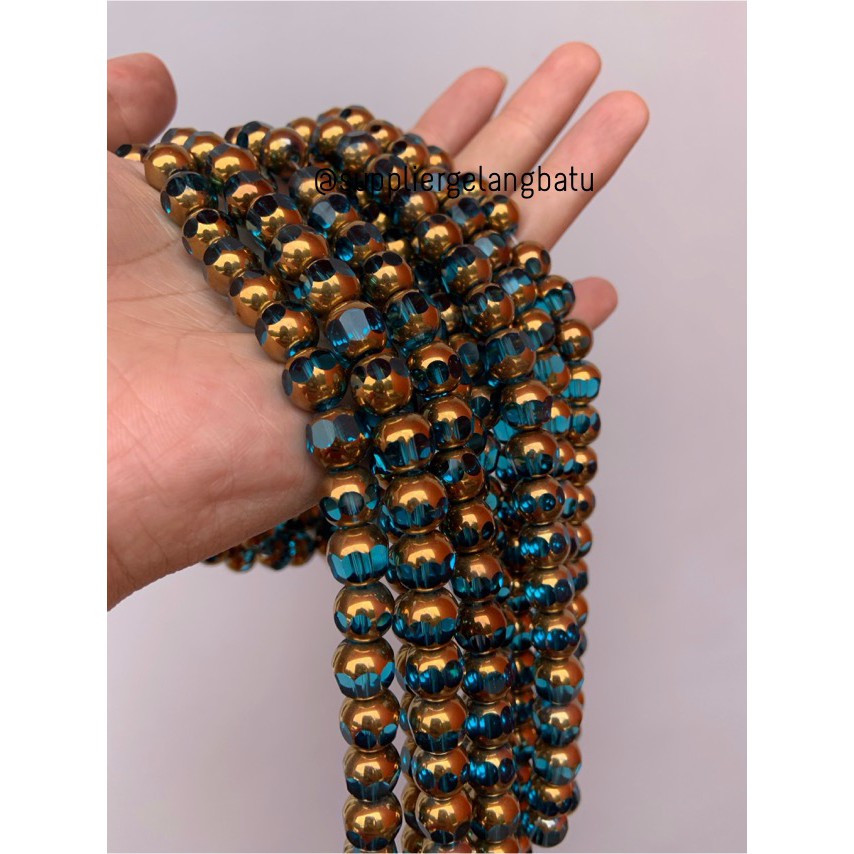 kristal BINGKAI GOLD 10mm biru tosca bahan spacer gelang kalung rangka