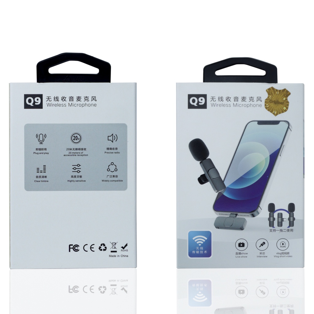 Wireless Lavalier Mic Wireless Q9 Portable Audio Video Recording Mini Mic for Android Live Broadcast Gaming Microfonoe